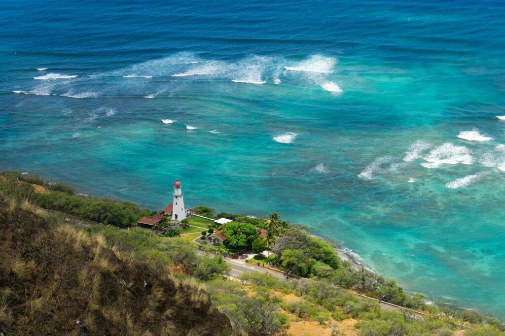Lighthouse on the coast below Diamond Head