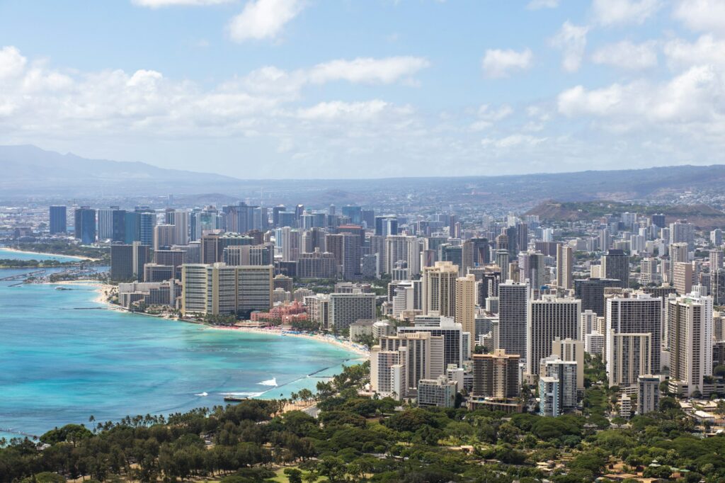 Honolulu neighborhoods and coastline