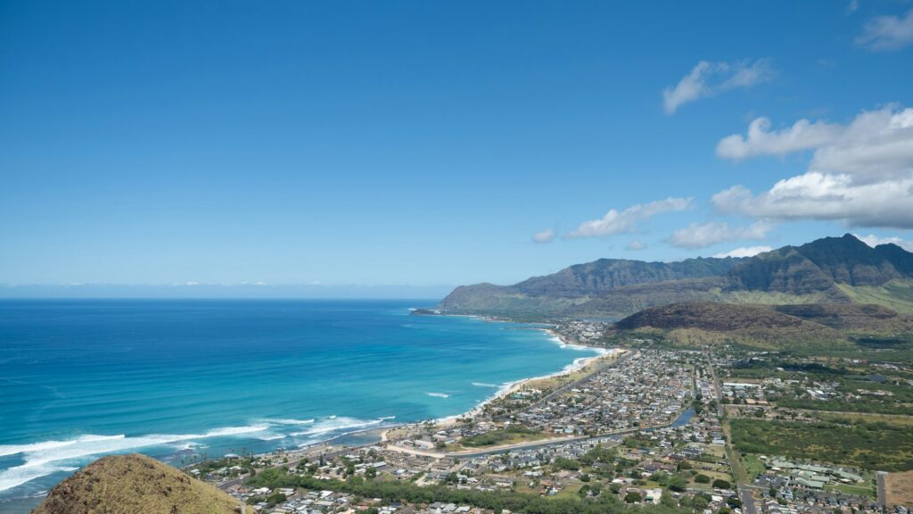West Oahu city and coastline from the hills