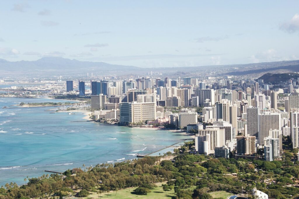 Honolulu skyline beside the ocean