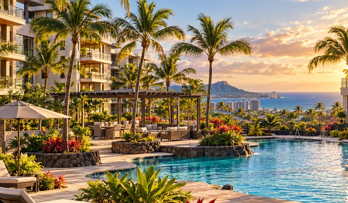 Honolulu condominium courtyard and pool