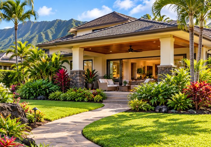 Island home with tropical garden