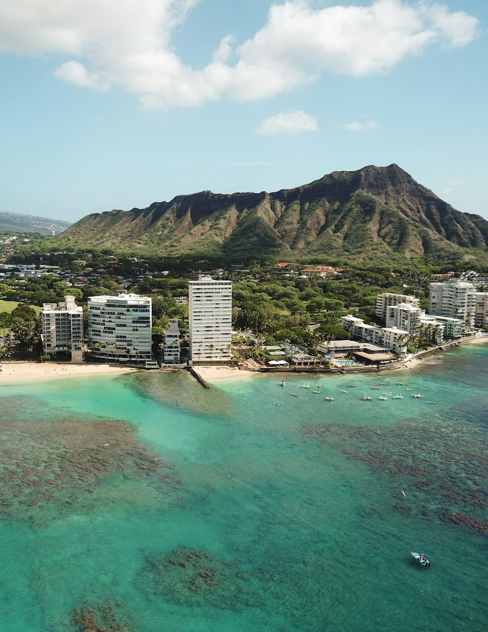Aerial view of Honolulu high-rises and Diamond Head