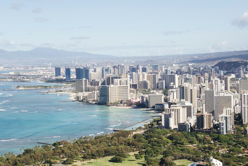 Honolulu skyline beside the ocean