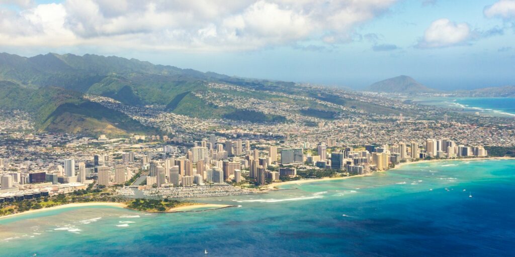 Honolulu coastline and city skyline