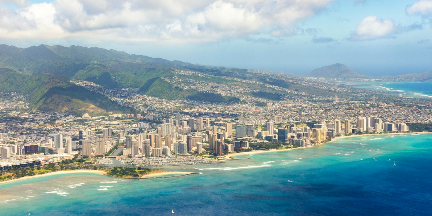 Honolulu coastline and city skyline