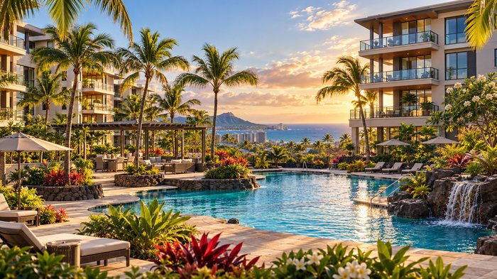 Oahu condominium pool and courtyard